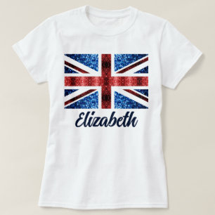 Camiseta Nome personalizado UK brilho vermelho azul