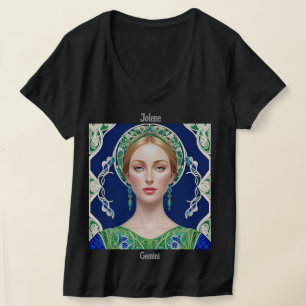 Camiseta Nome personalizado Zodiac Sinal V-Neck feminino