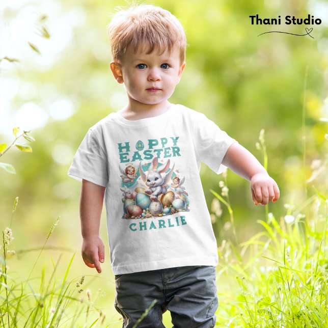 Camiseta Nome Personalizável do Coelhinho e Ovos Cute do fe (Criador carregado)