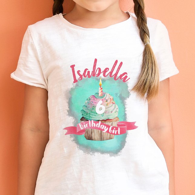Camiseta Nome personalizável e Cupcake de garota de anivers (Criador carregado)