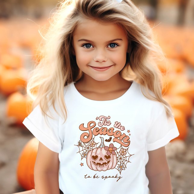 Camiseta Nome Retroativo do Halloween, Pumpkin Cor-de-rosa- (Cute Pink Pumpkin Halloween Retro Name Toddler T-shirt)