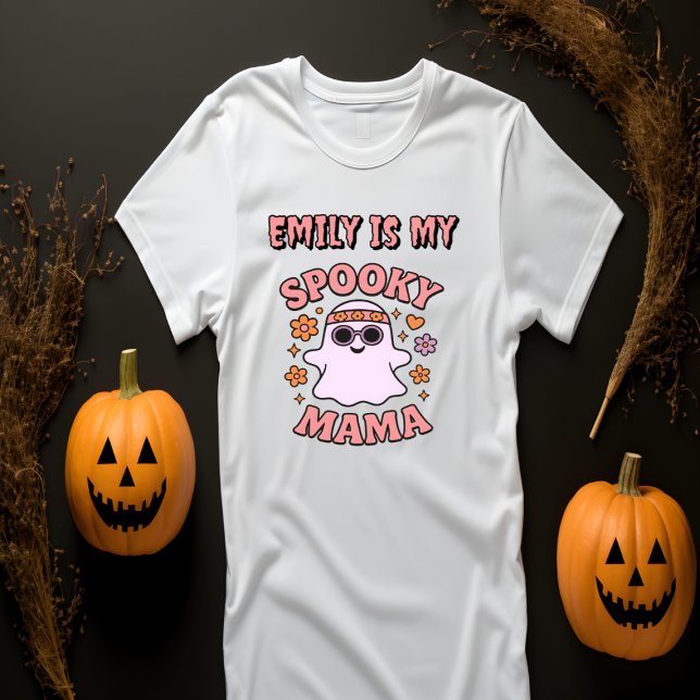 Camiseta Nome Rosa Retro Ghost Spooky Mama Halloween (Criador carregado)