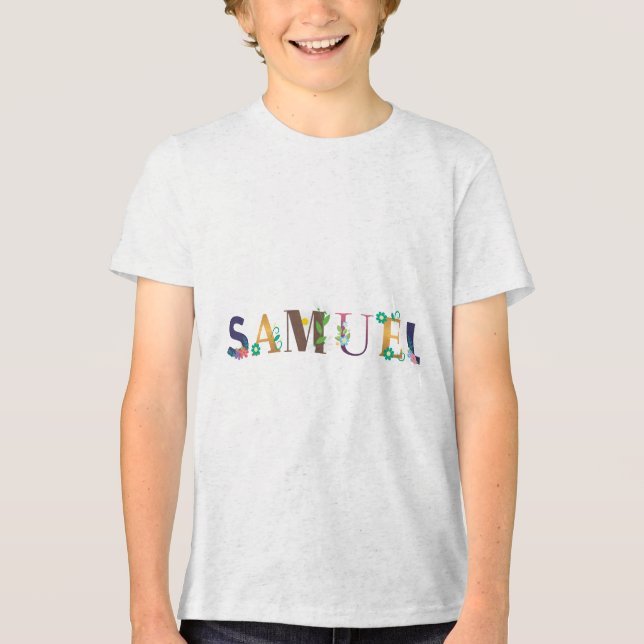 Camiseta Nome SAMUEL Arte com Flores Bordadas (Frente)