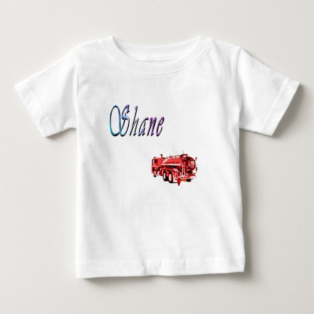 Camiseta Nome Shane Com Caminhão de Bombeiros,  (Frente)