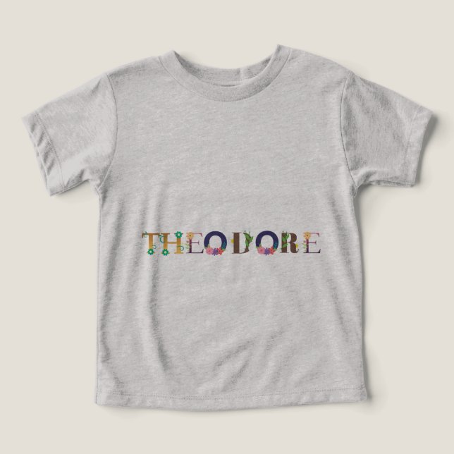 Camiseta Nome THEODORE Arte Com Flores Bordadas (Design frontal)