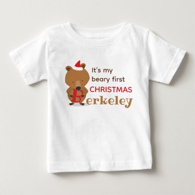 Camiseta Nome Urso Primeiro Natal (Frente)