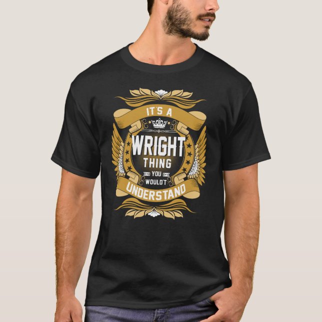 Camiseta Nome WRIGHT, crista do nome da família WRIGHT (Frente)