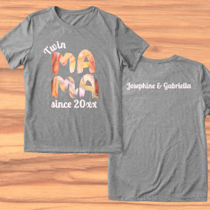 Camiseta Nomes das Crianças Gêmeas Boho Personalizado Desde