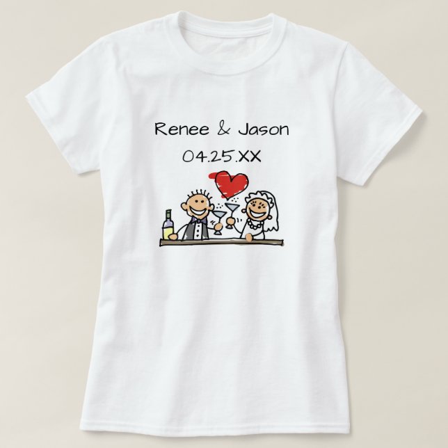Camiseta Nomes de Casal de Noivas Personalizadas Data (Frente do Design)