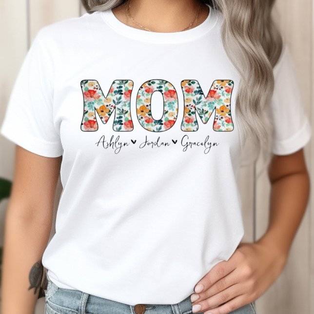 Camiseta Nomes de Crianças Florais Da Mãe Custa Personaliza (Criador carregado)