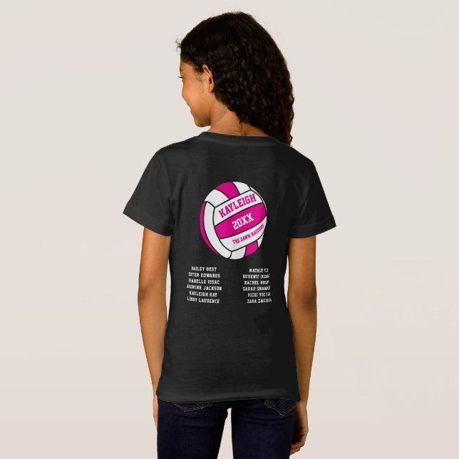 Camiseta Nomes de equipe de saída branco-rosa Netball (Parte Traseira Completa)