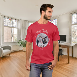 Camiseta Nomes de fotos da família branca e vermelha de Nat