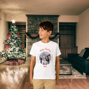 Camiseta nomes de fotos de família em vermelho de Natal cri