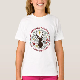 Camiseta Nomes de Reindeers do Rudolf de Natal
