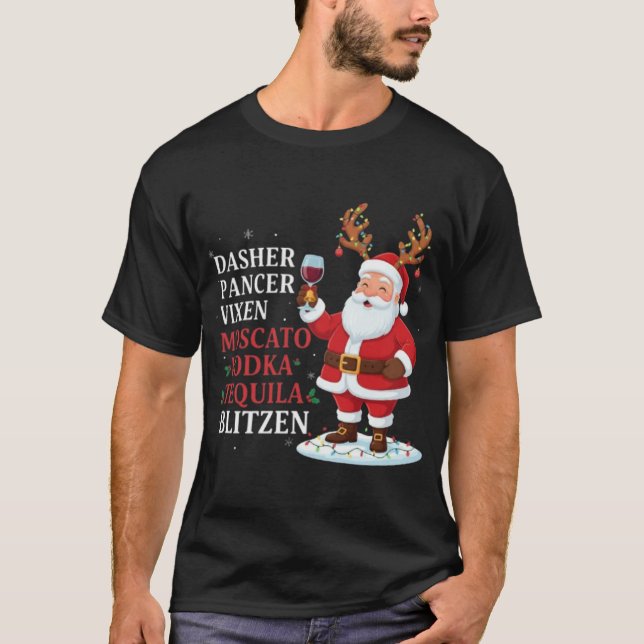 Camiseta Nomes de Renas do Papai Noel para Bebedores de Nat (Frente)