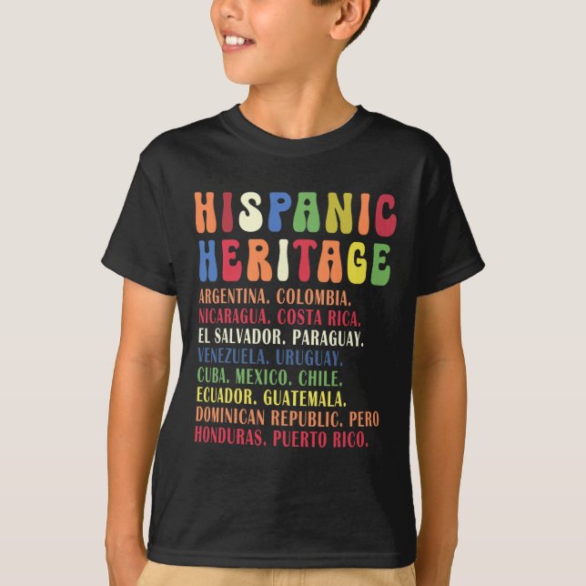 Camiseta Nomes dos Países do Mês do Patrimônio Hispânico (Frente)
