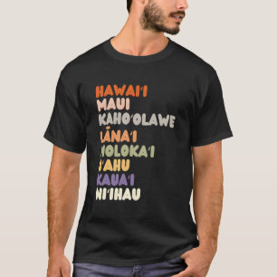 Camiseta Nomes e Cores das Ilhas do Havaí Retro