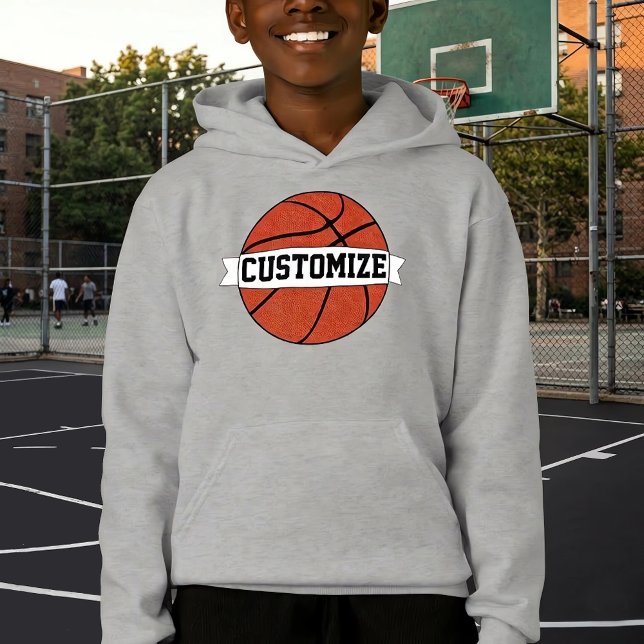 Camiseta Nomes e Números de Jogadores de Basquete Personali (Custom basketball hoodies for boys and kids. Great for basketball team warmups.)