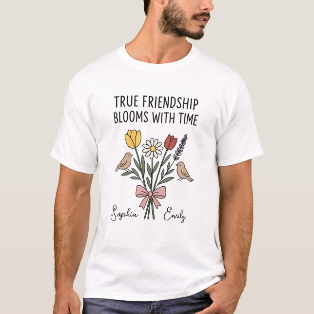 Camiseta Nomes florais de Amizade Personalizada (Frente)