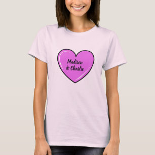 Camiseta Nomes Personalizados e Coração de Amor de Texto