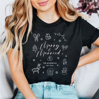Camiseta Nomes Personalizados Natal Alegre e Casado Doodles