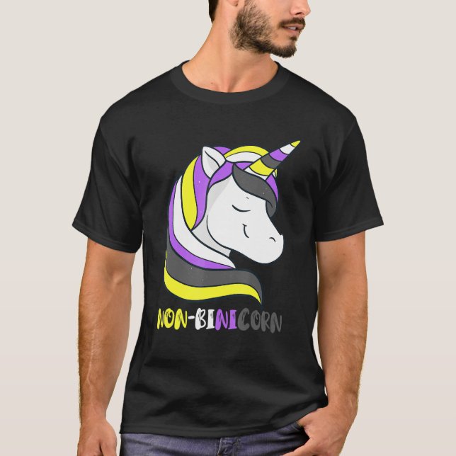Camiseta Non Binary Unicorn Smile Lgbt Nonbinary Flag Gende (Frente)