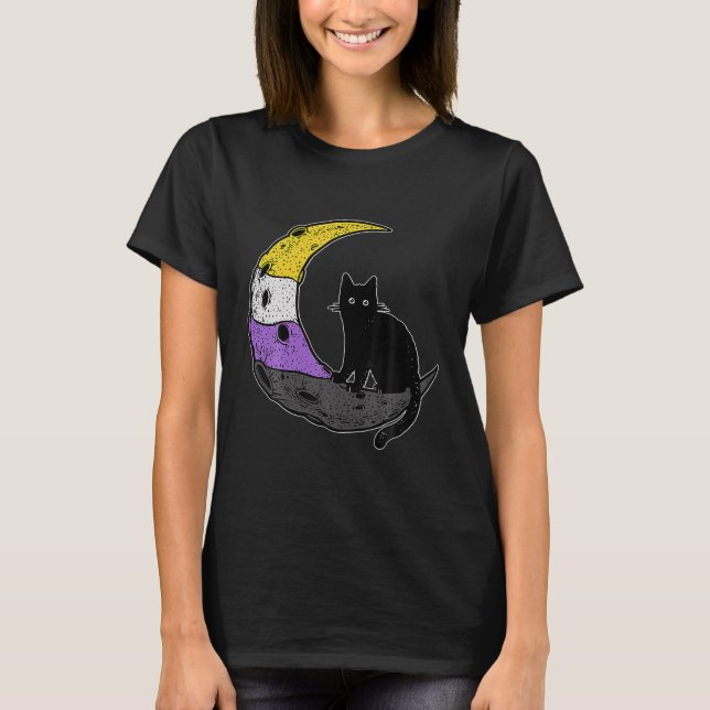 Camiseta Nonbinary Moon Space Cat Lgbt Pride (Frente)
