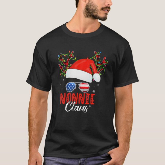 Camiseta Nonnie Claus Reindeer Papais noeis Messy Bun Natal (Frente)