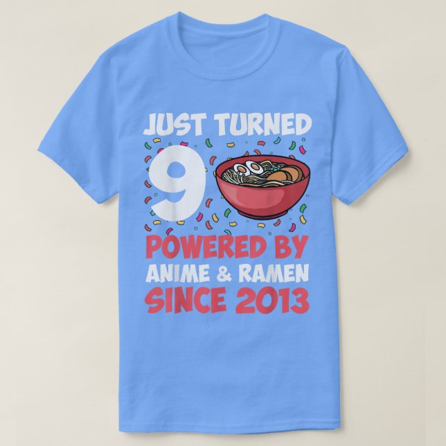 Camiseta Nono Aniversário Anime Kawaii Ramen 9 Anos Raparig (Frente do Design)