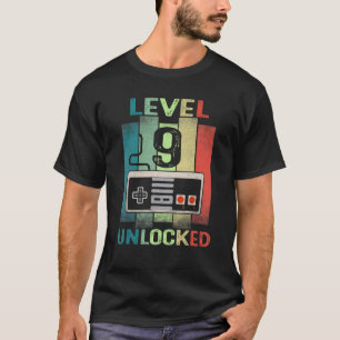 Camiseta Nono Aniversário Nível 9 Jogador de Vídeo Desbloqu