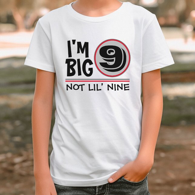 Camiseta Nono Aniversário, sou Big 9, não Lil Nove Vermelho (funny ninth birthday kids white t-shirt)