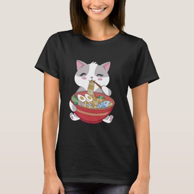 Camiseta Noodles De Ramen Comendo Gato-De-Corte (Frente)