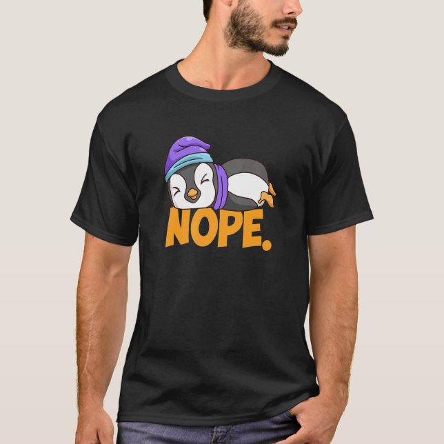 Camiseta Nope Pinguim Dormindo Longo Dormir Grumpy (Frente)