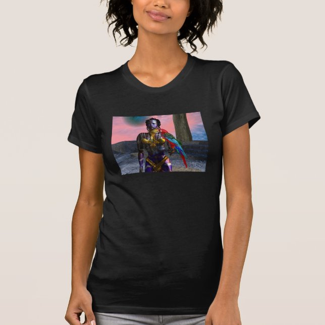 Camiseta NORA CYBER WARRIOR SEGURANDO MACAW Science Fiction (Frente)