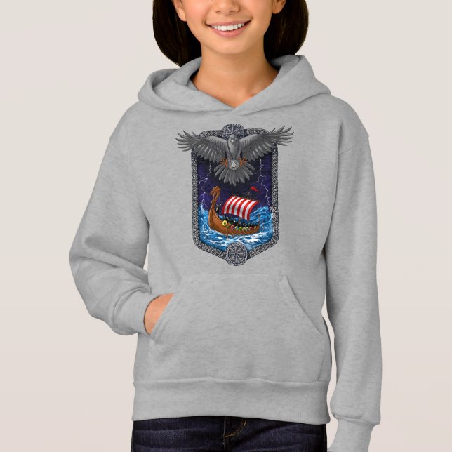 Camiseta Nórdico Viking Ship Raven (Frente)