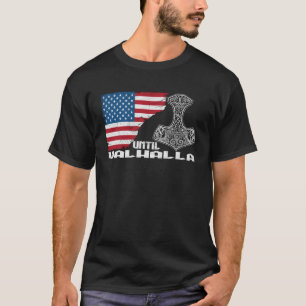 Camiseta Norse Mythology Thor Hammer USA Flag até Valhall