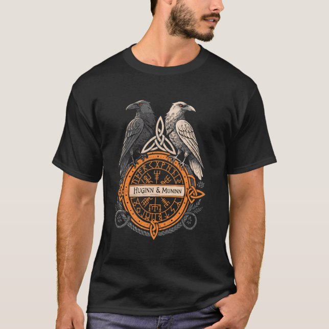 Camiseta Norse Raven Huginn e Muninn Celtic Vegvisir Viki (Frente)