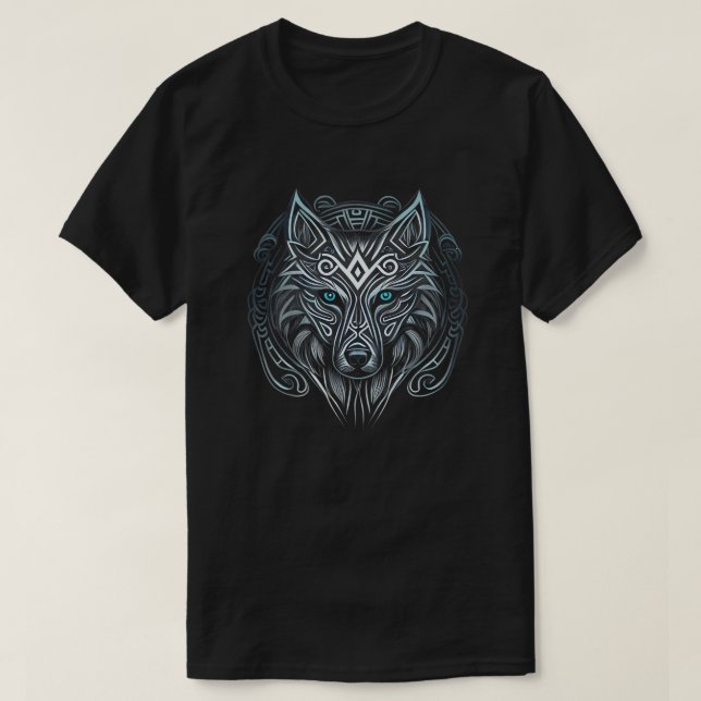 Camiseta Norse Style Viking Wolf Tattoo Wildlife Animal (V. (Frente do Design)