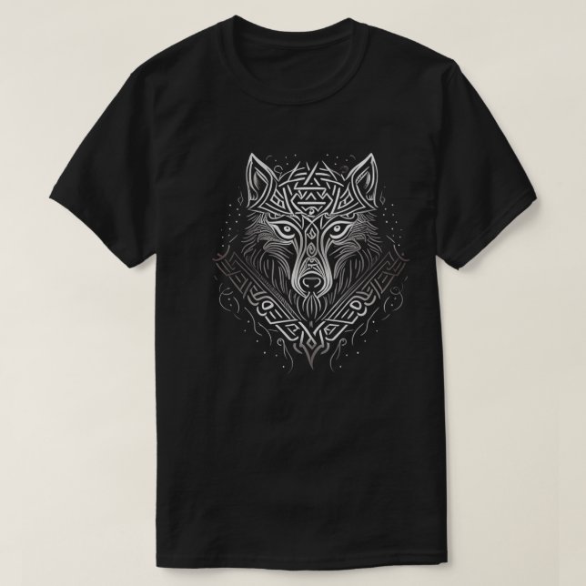 Camiseta Norse Style Viking Wolf Tattoo Wildlife Animal (V. (Frente do Design)