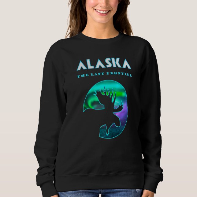 Camiseta Norte Do Alasca Luz A Alaskan Moose Com Aurora (Frente)