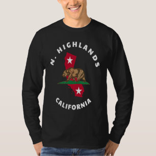 Camiseta North Highlands Califórnia CA Bandeira e Distintiv