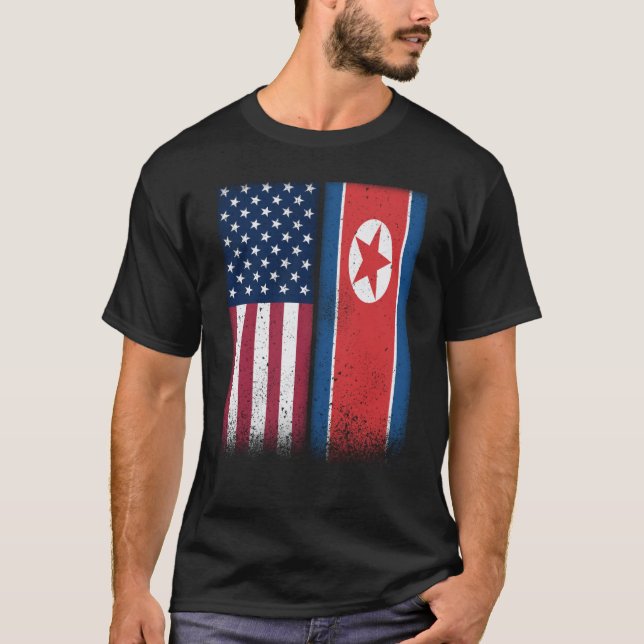 Camiseta North Korea North Korean American Flags Proud USA (Frente)