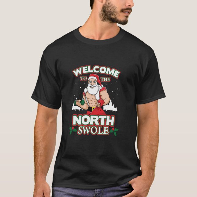Camiseta North Swole Papai Noel Peso Levantando Natal G (Frente)
