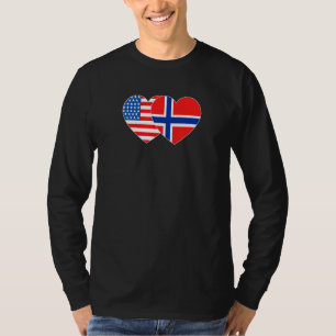 Camiseta Noruega e EUA Flag Twin Heart para noruegueses ame