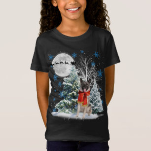 Camiseta Norueguês Elkhound Sob Moonlight Snow Christmas