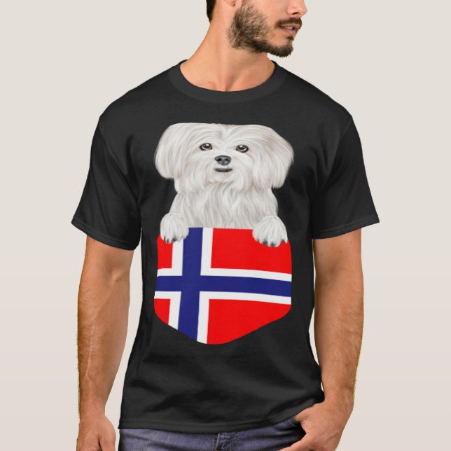 Camiseta Norway Flag Maltese Dog In Pocket (Frente)