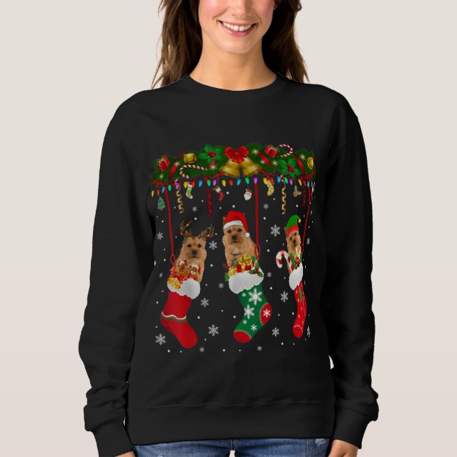 Camiseta Norwich Terrier in Sock Xmas Reindeer Papais noeis (Frente)