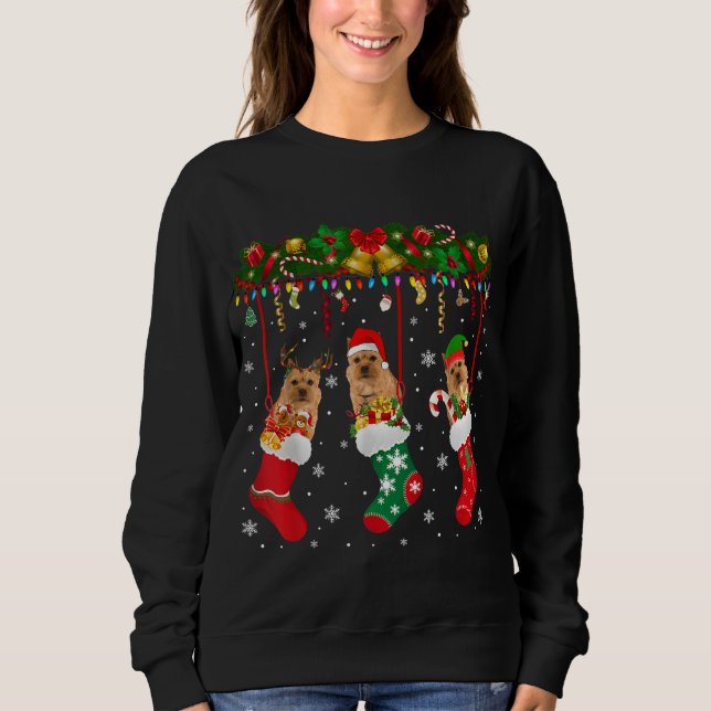 Camiseta Norwich Terrier in Sock Xmas Reindeer Papais noeis (Frente)
