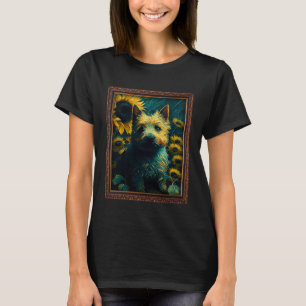 Camiseta Norwich Terrier Pintando Flor de Girassol Mãe Mulh