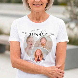 Camiseta Nós Amamos Você Vovó Colagem Personalizada de 3 Fo